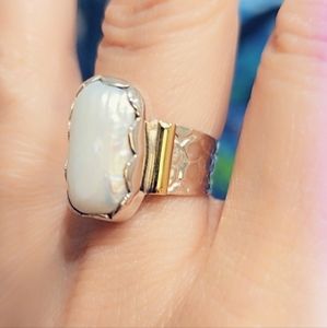 Pearl Boho Solid Sterling Silver 925 Gemstone Ring Sz 9